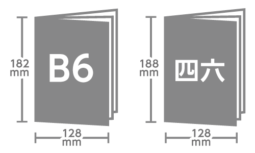 B6判のサイズは128mm×182mm、四六判のサイズは128mm×188mm