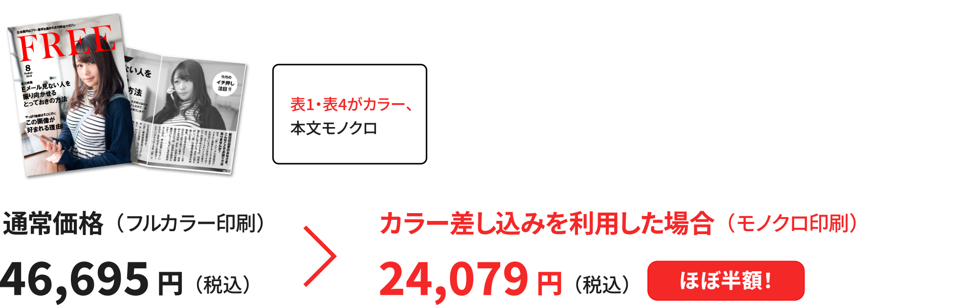 カラー差し込みを利用した場合（モノクロ印刷）