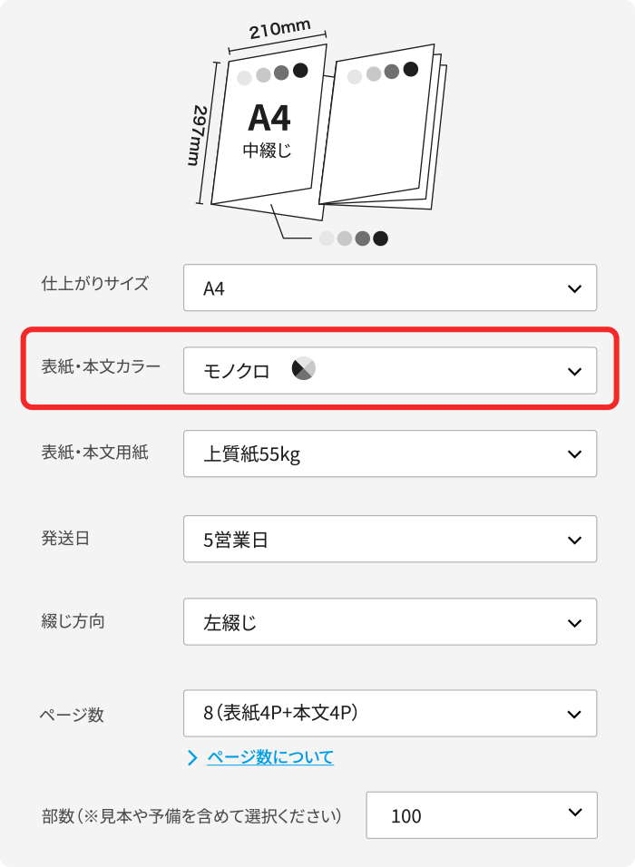 表紙・本文カラー【モノクロ】を選択してください